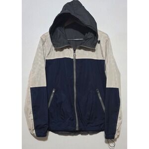 Coach Outlet Reversible Nylon Trainer Windbreaker Zip Navy Gray Logo Gorp Lg EUC